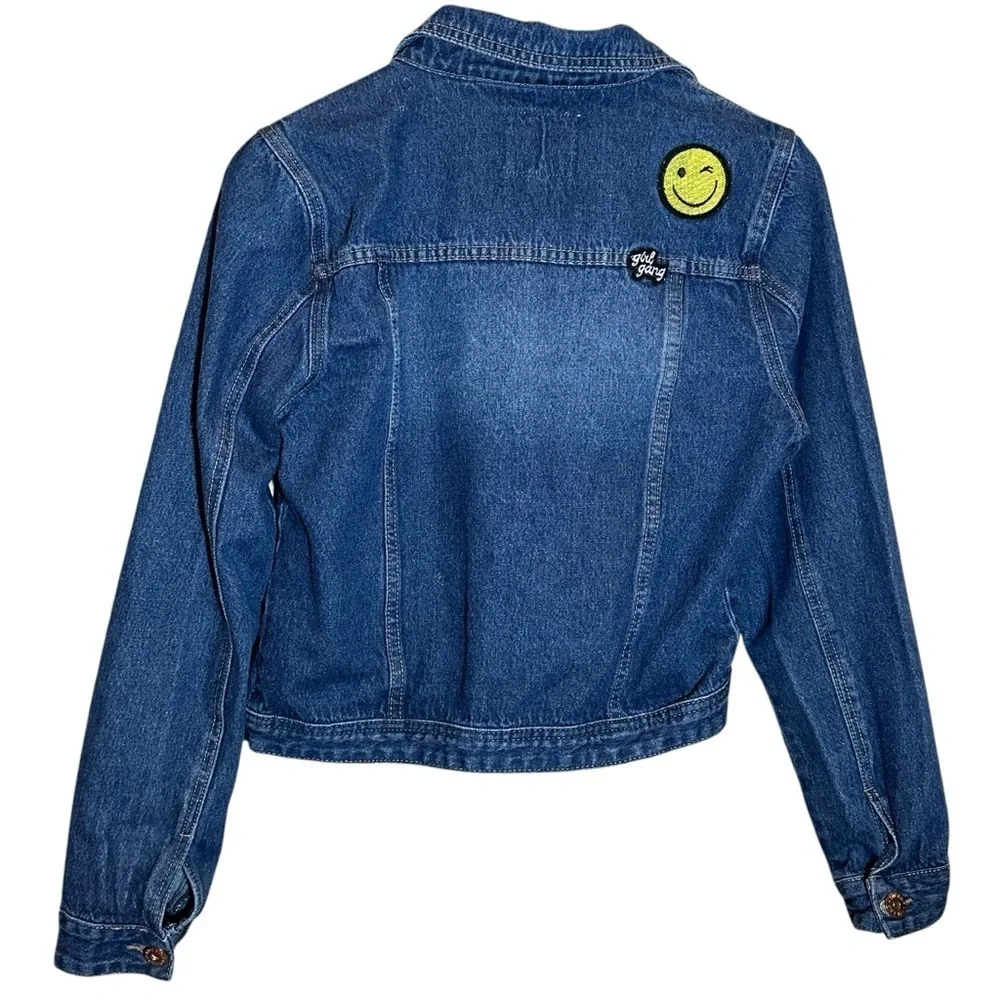 The Edit by Seventeen Button-Up Patch Denim Jean Jacket Girls Size Large